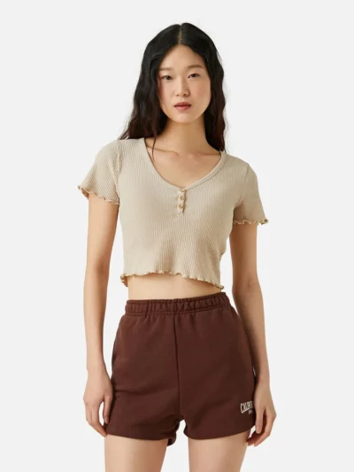 Ribbed Short Sleeves Cropped Top